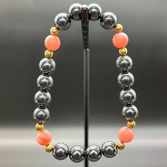 Hematite and Agate Gemstone Bracelet Handmade - Picture 1 of 5